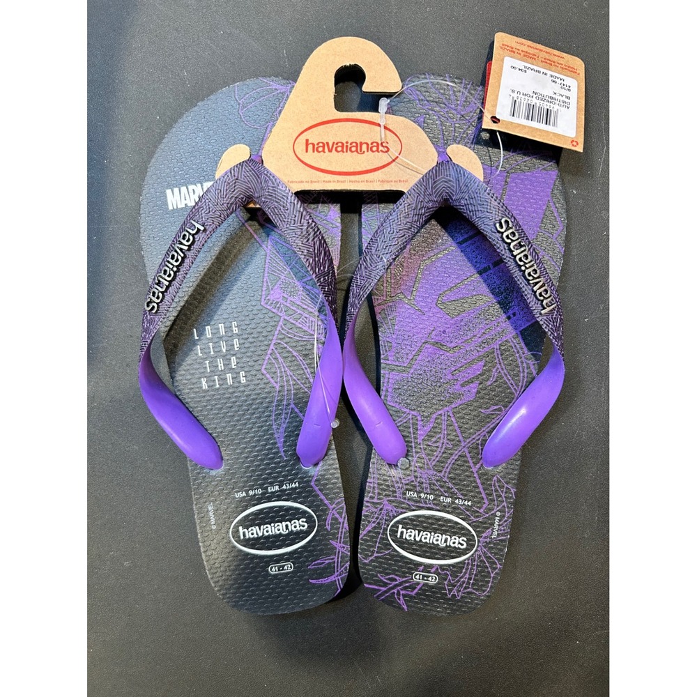 Havaianas Marvel Black Panther Flip Flops Black Purple Size 9/10 NEW $33